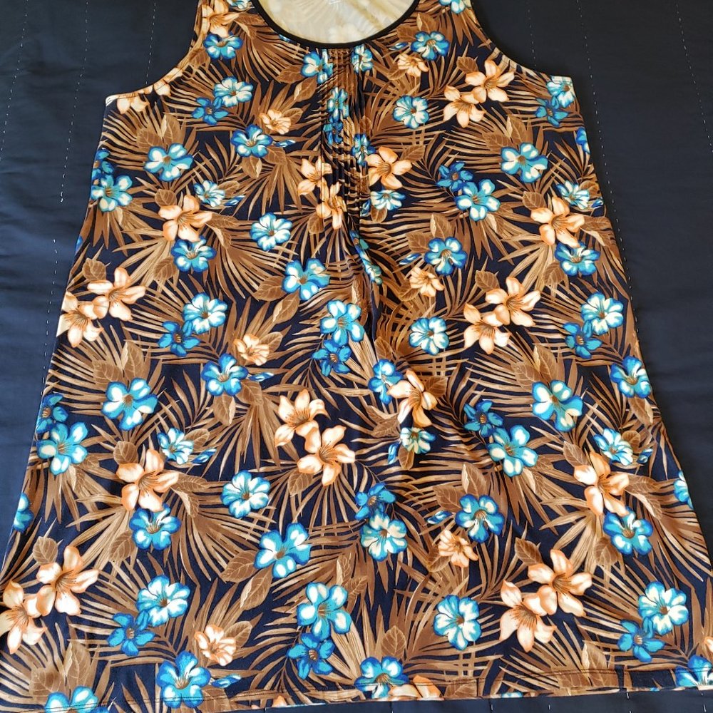 2X Lands' End Tropical Print Tank Dress